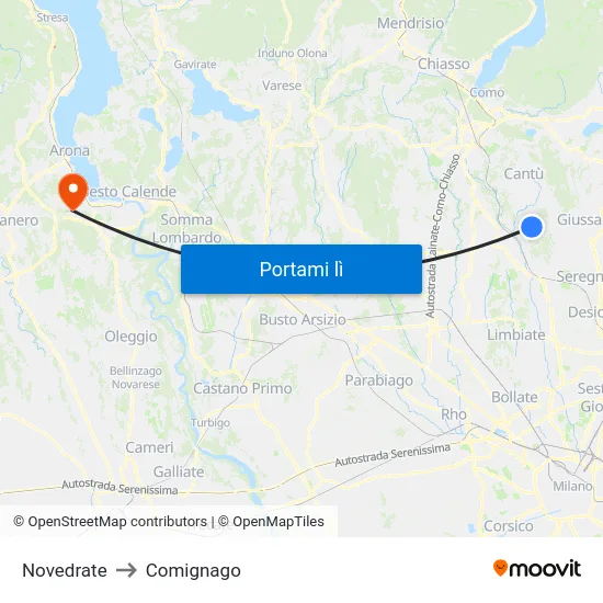 Novedrate to Comignago map
