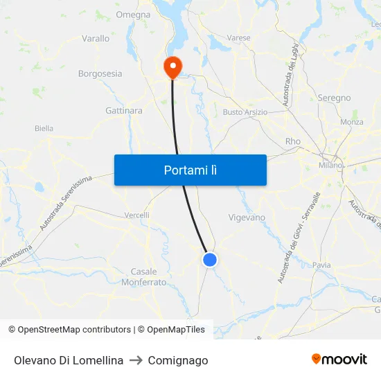 Olevano Di Lomellina to Comignago map