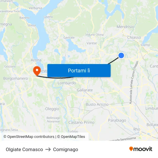 Olgiate Comasco to Comignago map