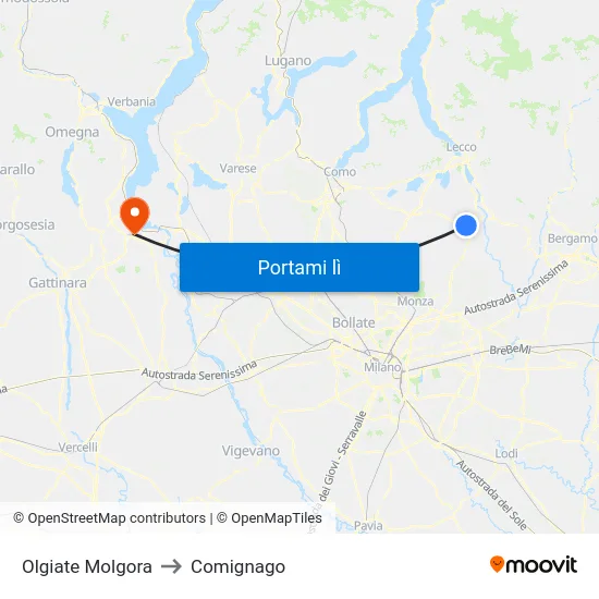 Olgiate Molgora to Comignago map