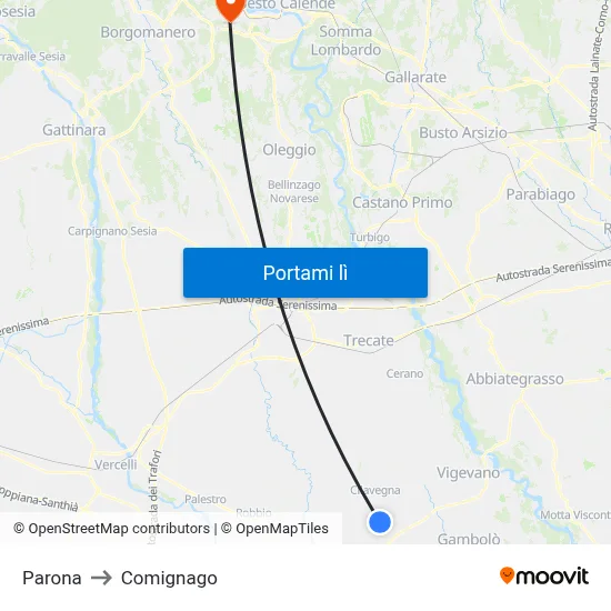 Parona to Comignago map