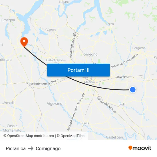 Pieranica to Comignago map