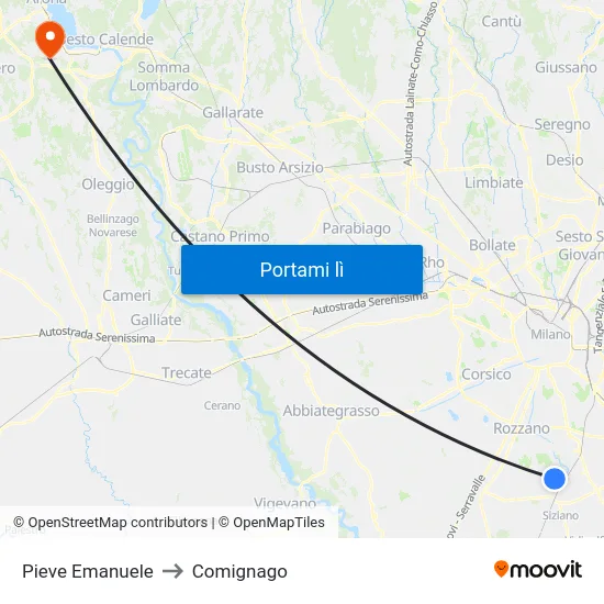 Pieve Emanuele to Comignago map