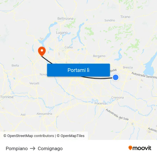 Pompiano to Comignago map