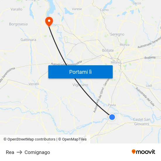 Rea to Comignago map