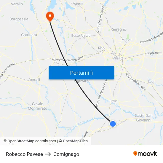 Robecco Pavese to Comignago map