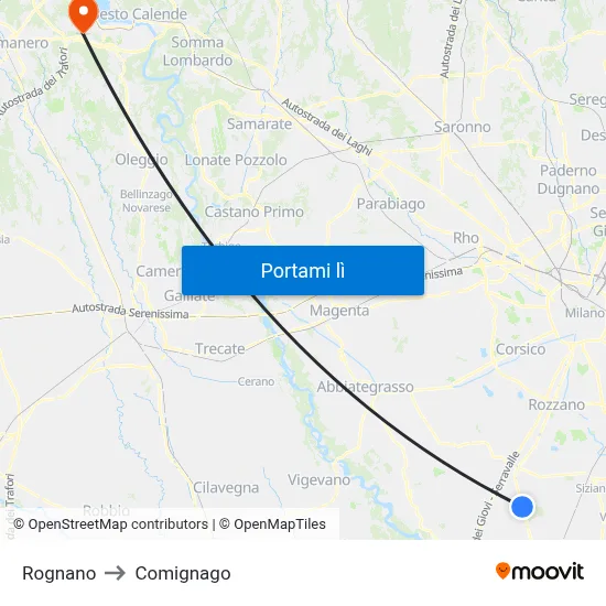Rognano to Comignago map