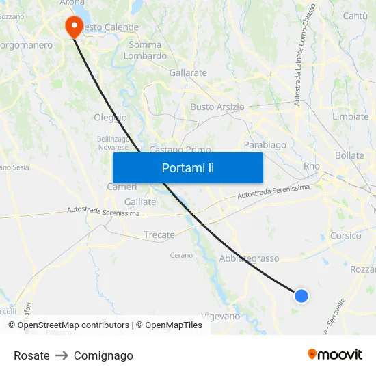 Rosate to Comignago map