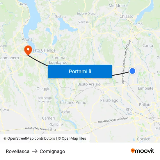 Rovellasca to Comignago map