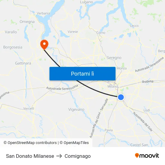 San Donato Milanese to Comignago map