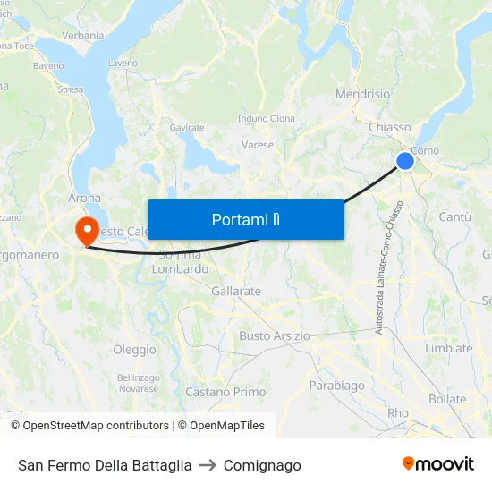 San Fermo Della Battaglia to Comignago map