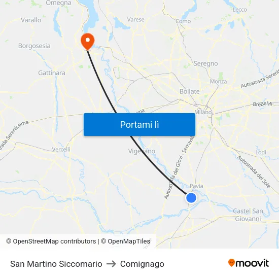 San Martino Siccomario to Comignago map