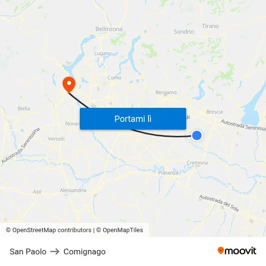 San Paolo to Comignago map