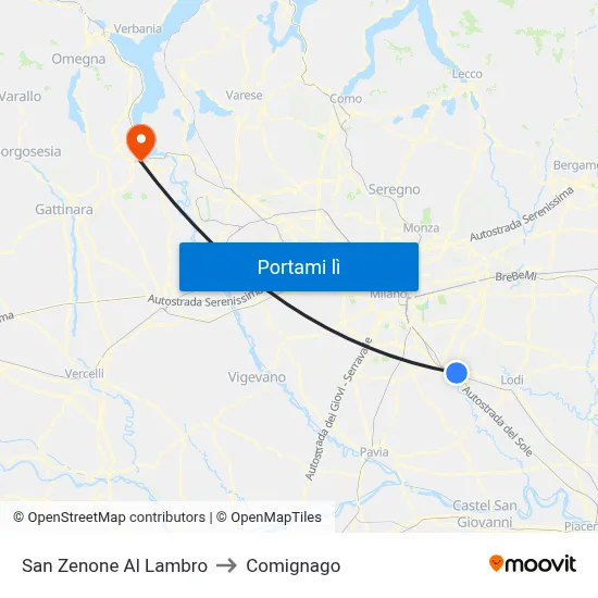 San Zenone Al Lambro to Comignago map