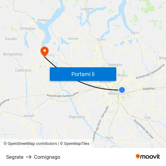 Segrate to Comignago map