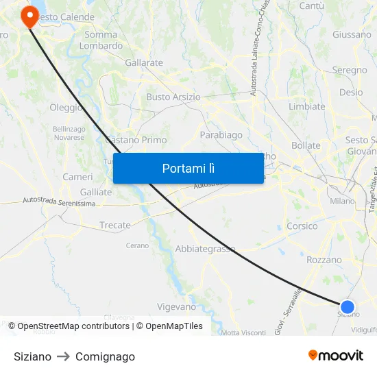Siziano to Comignago map