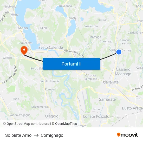 Solbiate Arno to Comignago map