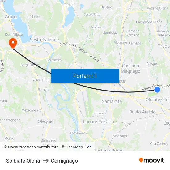 Solbiate Olona to Comignago map