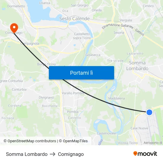 Somma Lombardo to Comignago map