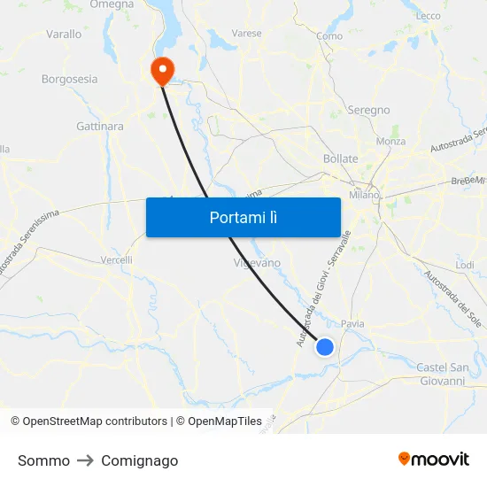 Sommo to Comignago map