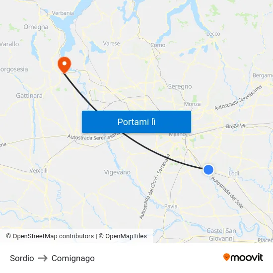 Sordio to Comignago map