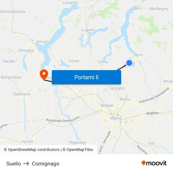 Suello to Comignago map