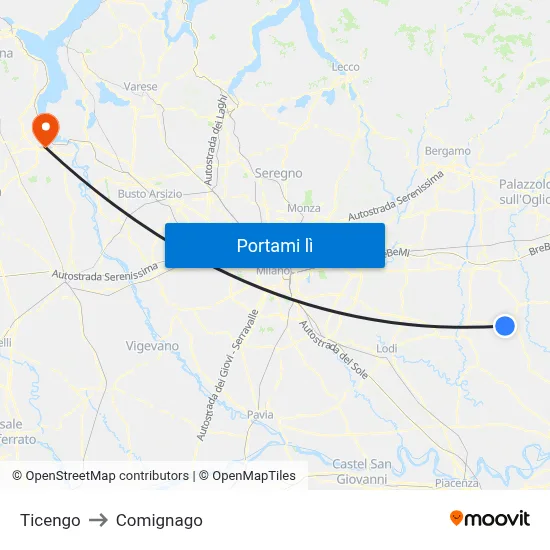 Ticengo to Comignago map
