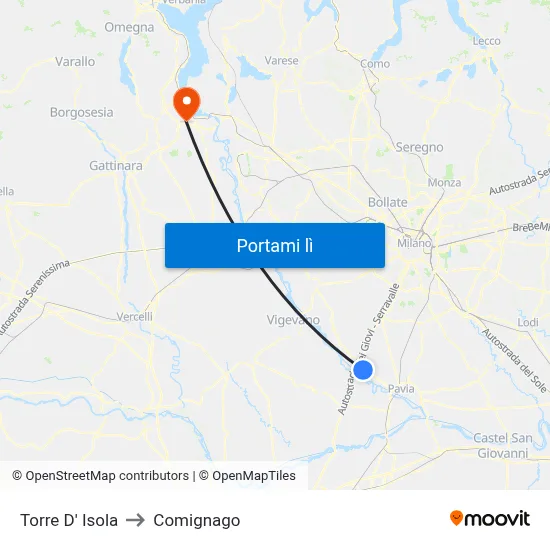 Torre D' Isola to Comignago map