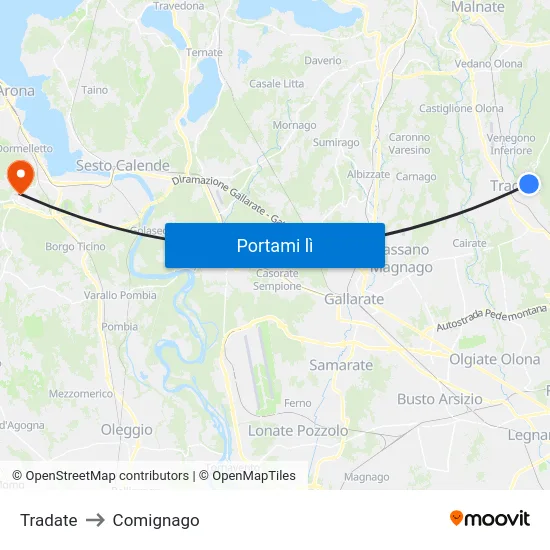 Tradate to Comignago map