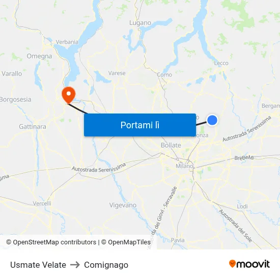 Usmate Velate to Comignago map