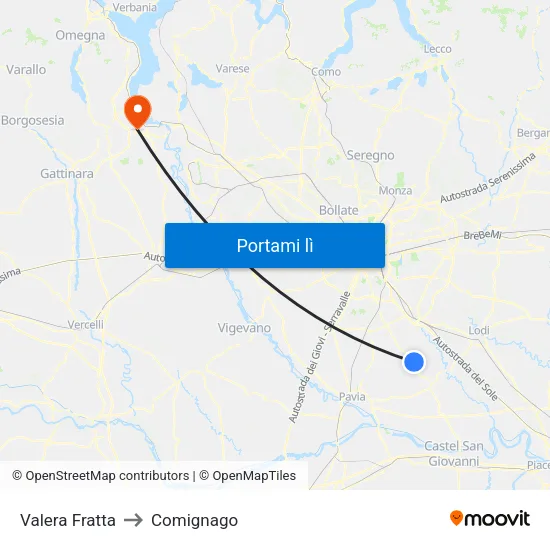 Valera Fratta to Comignago map