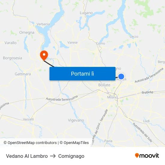 Vedano Al Lambro to Comignago map