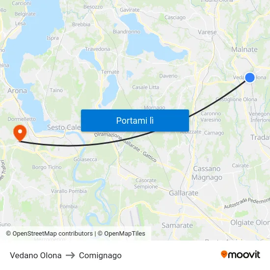 Vedano Olona to Comignago map