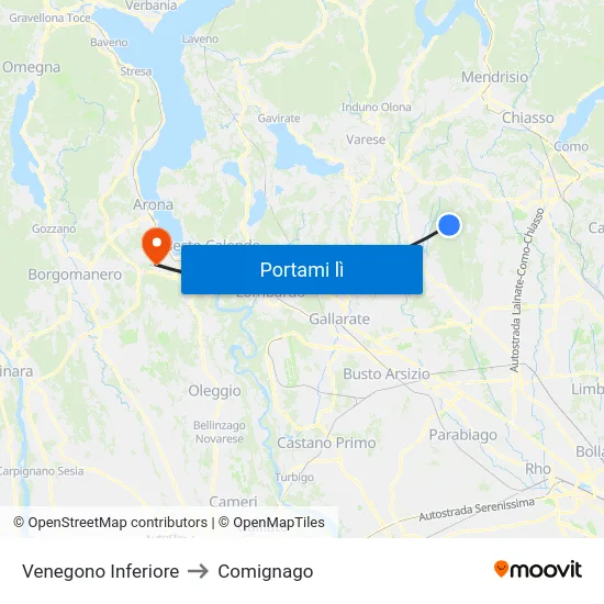 Venegono Inferiore to Comignago map