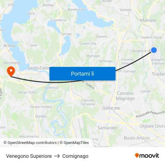 Venegono Superiore to Comignago map