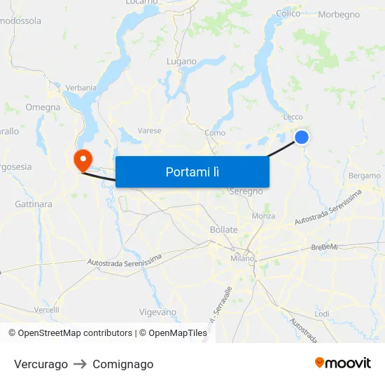 Vercurago to Comignago map