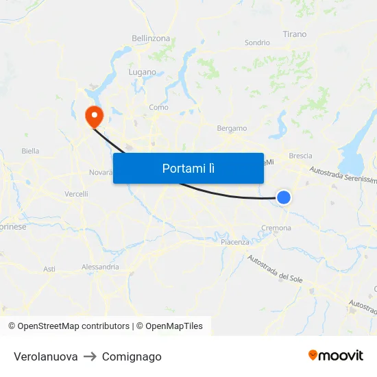 Verolanuova to Comignago map