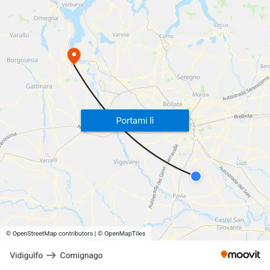 Vidigulfo to Comignago map