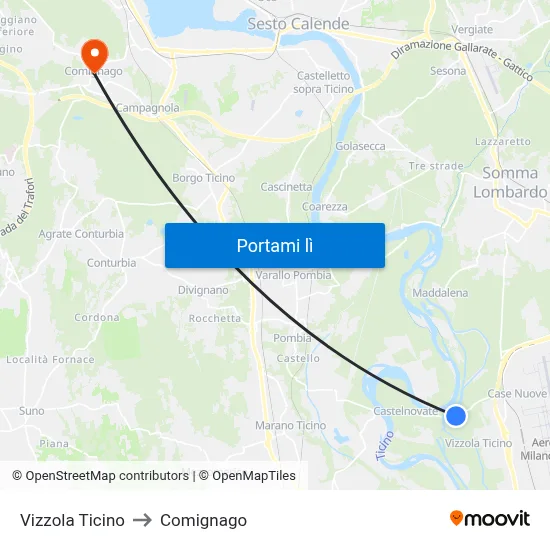 Vizzola Ticino to Comignago map