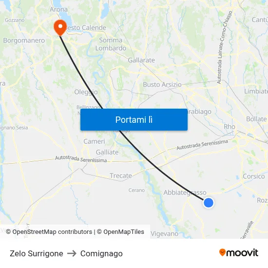 Zelo Surrigone to Comignago map