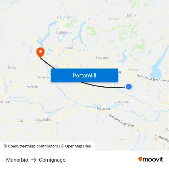 Manerbio to Comignago map