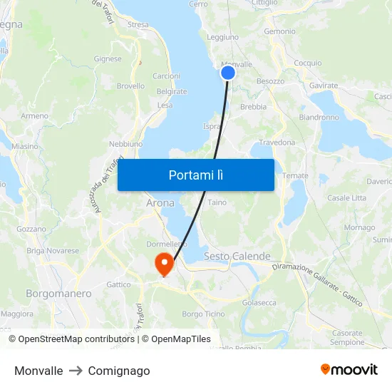 Monvalle to Comignago map