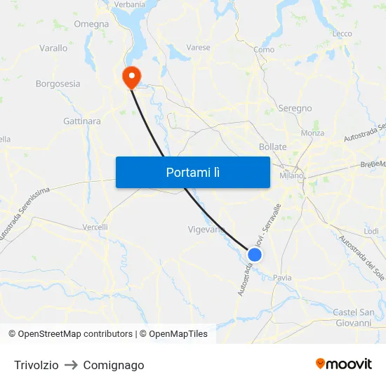 Trivolzio to Comignago map