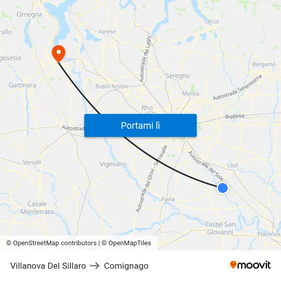 Villanova Del Sillaro to Comignago map