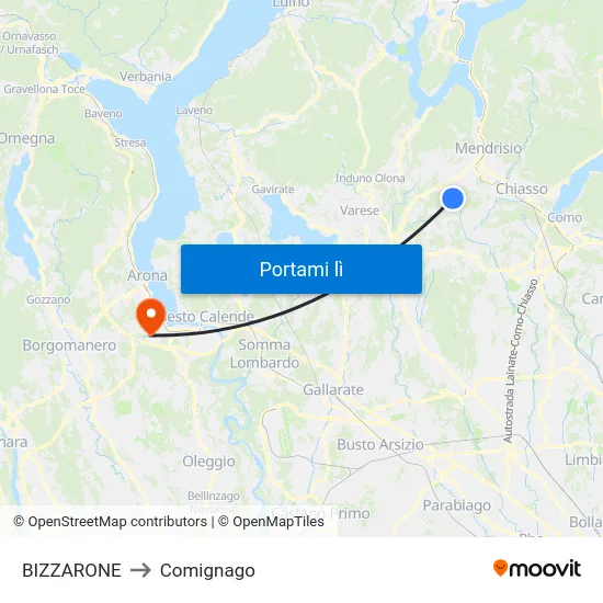 BIZZARONE to Comignago map