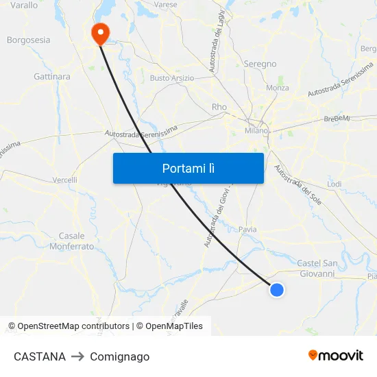 CASTANA to Comignago map