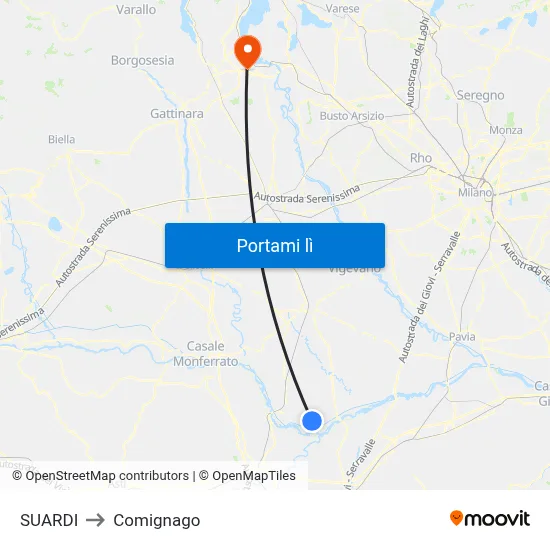 SUARDI to Comignago map