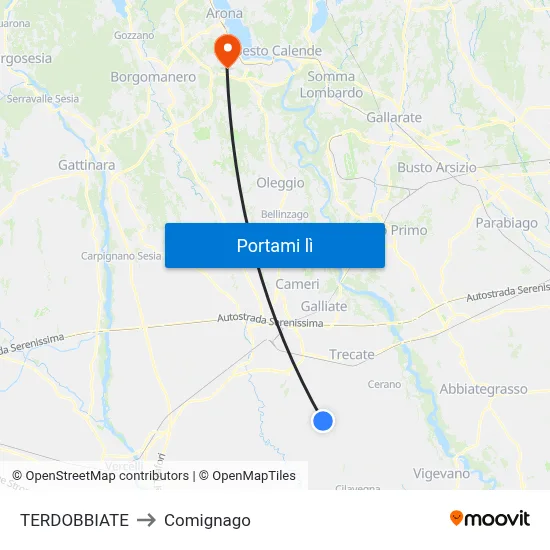 TERDOBBIATE to Comignago map