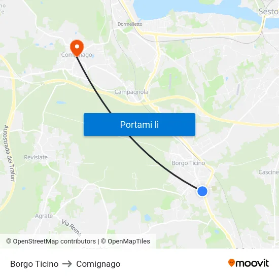 Borgo Ticino to Comignago map