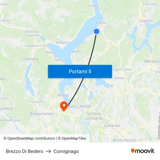 Brezzo Di Bedero to Comignago map